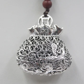 

999 Sterling Silver Pendant Fine Silver Jewelry Luck Hollow Phoenix Bag Pendant 15.33g 40x35mm Gift For Women / Men