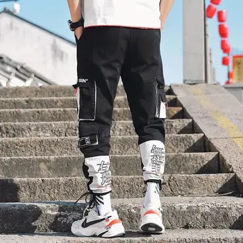 

Korean Men Multi-pocket Elastic Waist Design Harem Pant Street Punk Hip Hop Red Casual Trousers Joggers Male Army Cargo Pants