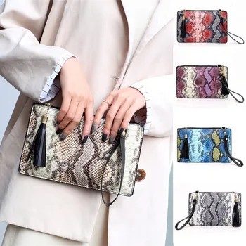 

Women Serpentine Printing Tassel Clutch Bag Coin Purse Key Pendant Bags Wallet mini кошелек женский женский кошелек кошельки