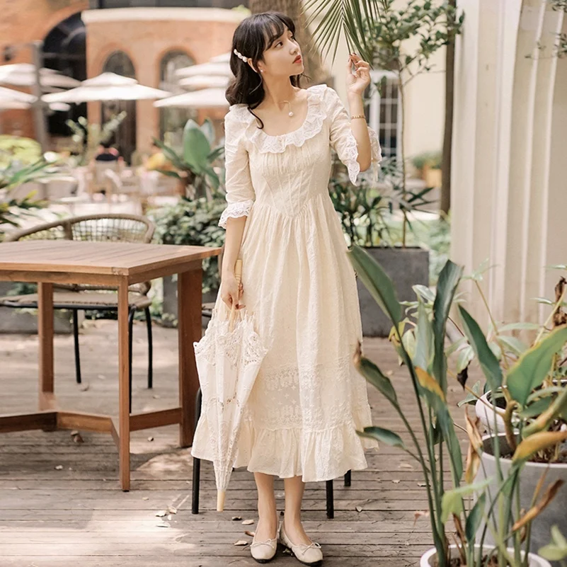 Женское винтажное платье YAMDI boho однотонное элегантное миди в богемном стиле с