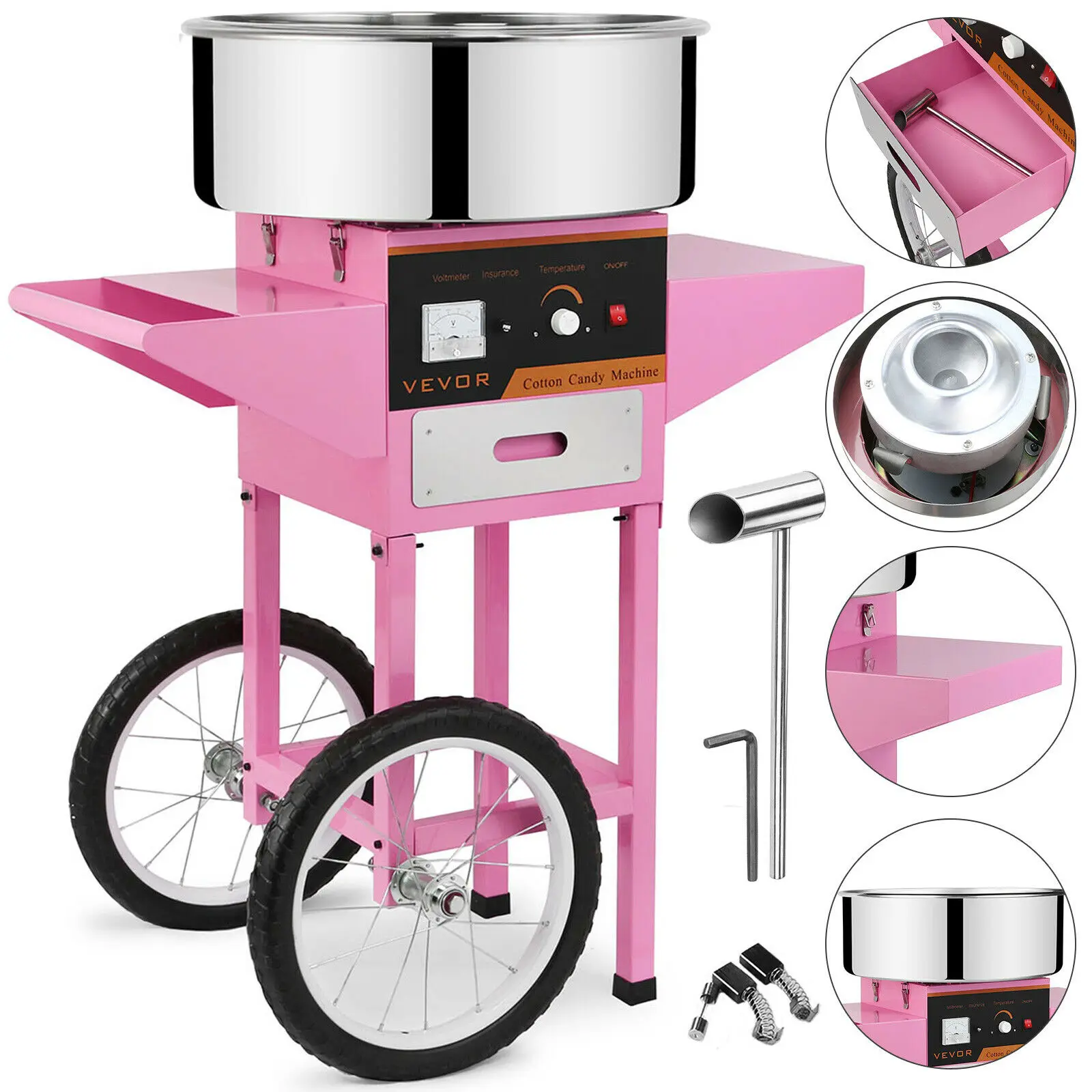 Electric Cotton Candy Machine Commercial Fairy Floss Maker W/ Cart And