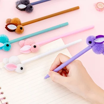 

6pcs Gel Pens Useful Plush Rabbit Lovely Portable Students Stationery Office Supplies Office Pen for Children Students Kids
