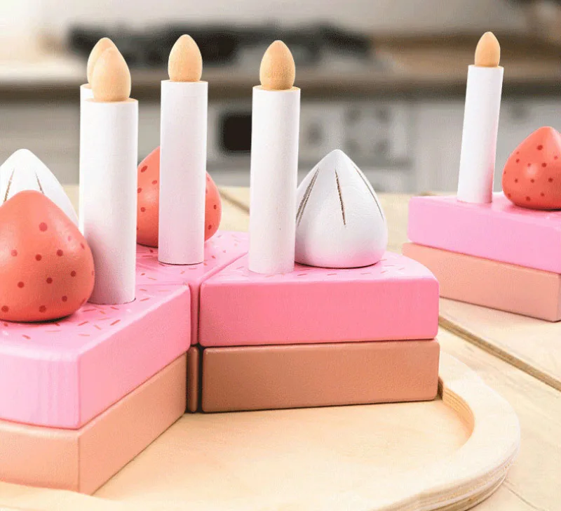 Cozinha de Madeira Brinquedos para Crianças Cozinhar Brincar Casa Brinquedos Cozinha Comida Morango Bolo Aniversário Corte Frutas Fingir Presentes 2 High Quality Brinquedos e hobbies