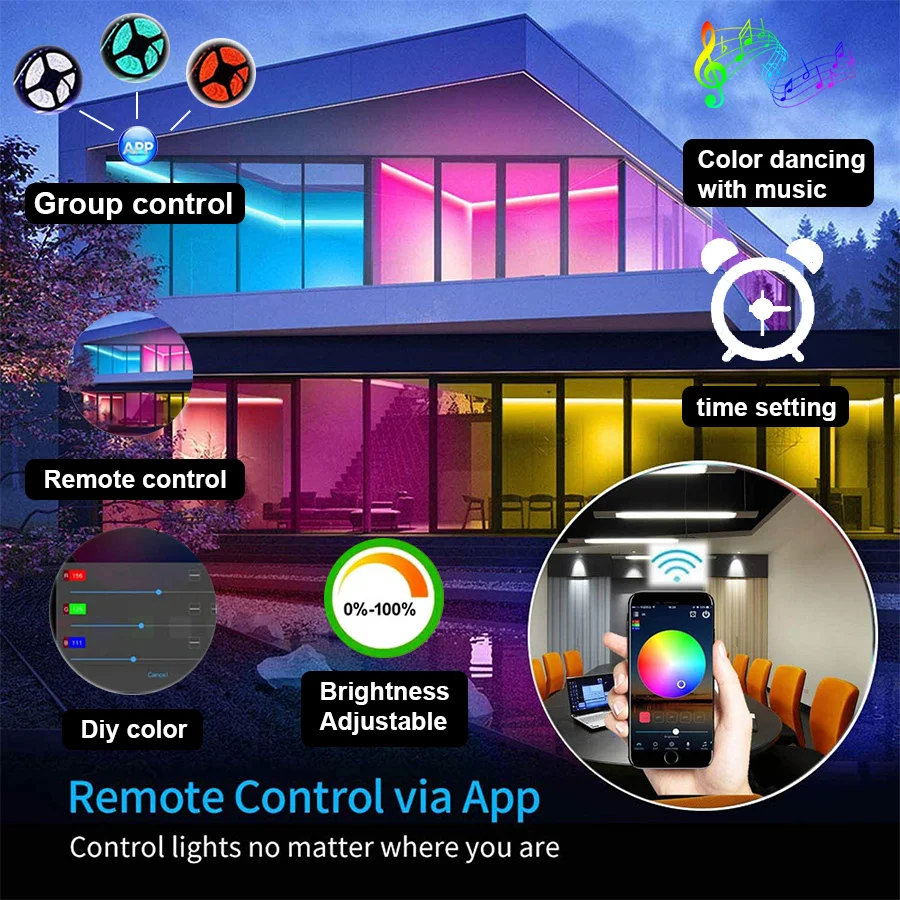 30M WIFI LED Strip Lights Bluetooth RGB Led light 5050 SMD Flexible 20M 25M Waterproof 2835 Tape Diode DC WIFI Control+Adapter