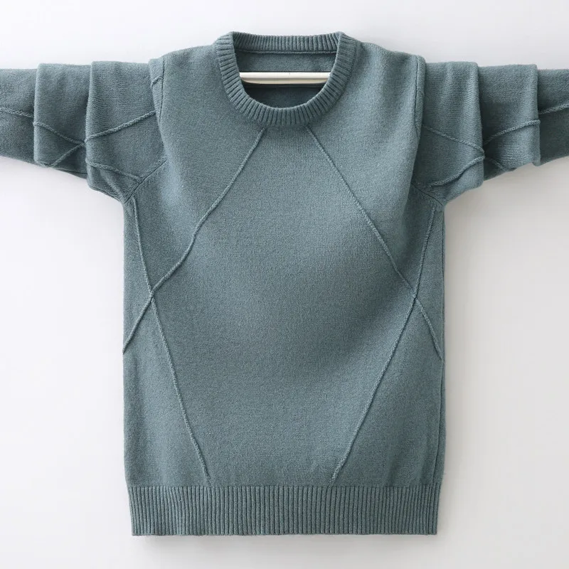 

2019 Autumn Winter Models Boys Solid Color Round Neck Knit Casual Knit Sweater