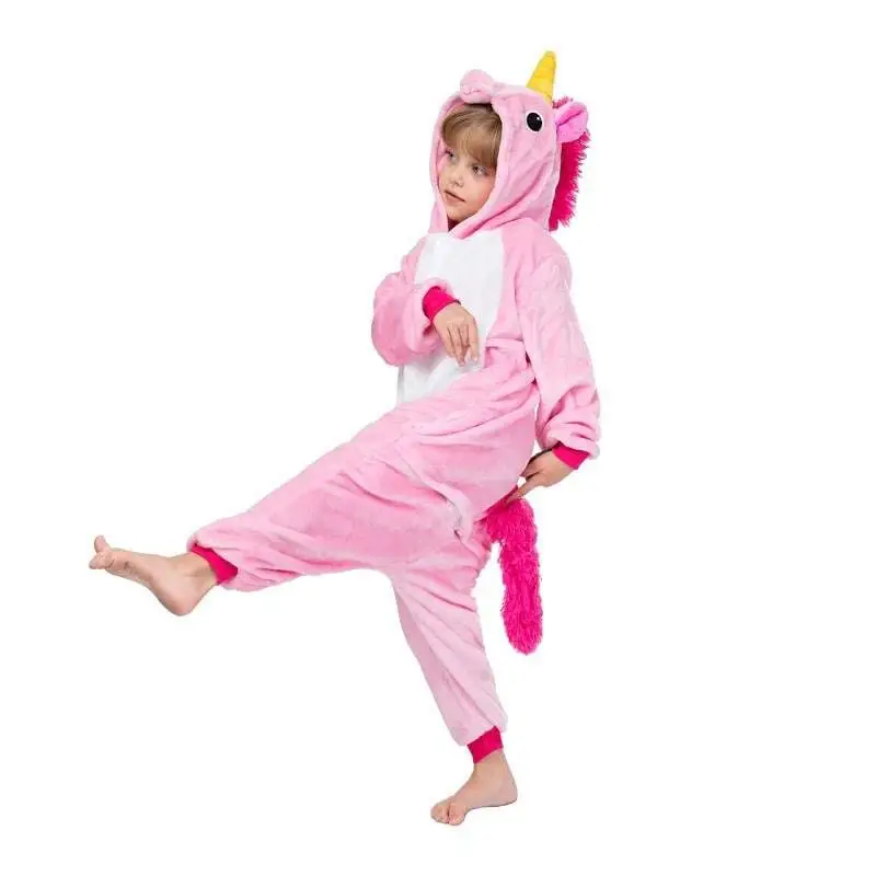 dark pink Kigurumi/детская одежда для сна с изображением животных для мальчиков и девочек; пижамы с единорогом; фланелевые детские пижамы с единорогом; Комплект детских пижам с рисунком аниме; зимние комбинезоны - Цвет: dark pink