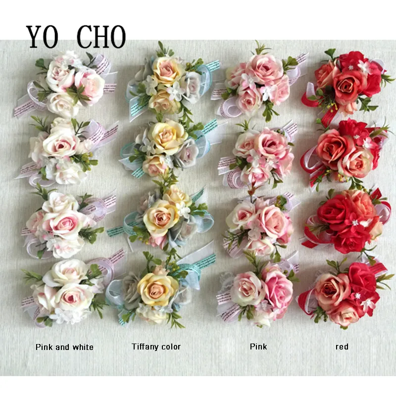 

YO CHO Silk Groom Boutonniere Flowers Boutonniere Wedding Corsage Bracelet Bridesmaids Wedding Corsages and Boutonniere Brooches