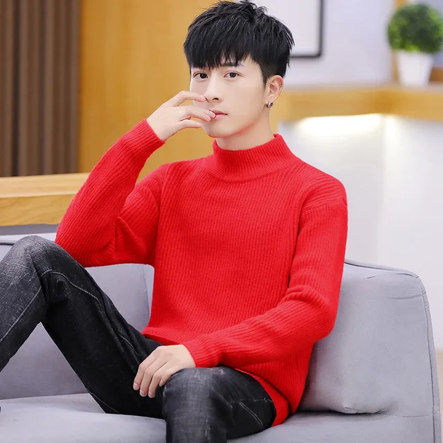 Long Sleeve Men Sweater Winter Pink 