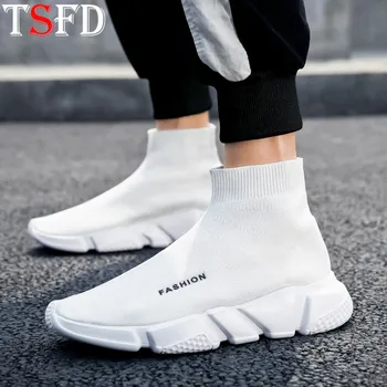 

Lightweight Mens Running Shoes Summer Men's Sneakers Slip-on Sport Shoe Male High Top White Sports Shoes Summer Sock Footwear V5