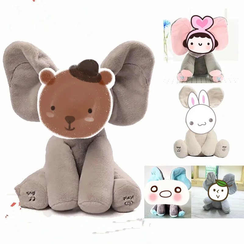 

Elephant Animals Plush Stuffed Music Doll Rabbit Elephant Interactive Toy Peek A Boo Electric For Children Baby