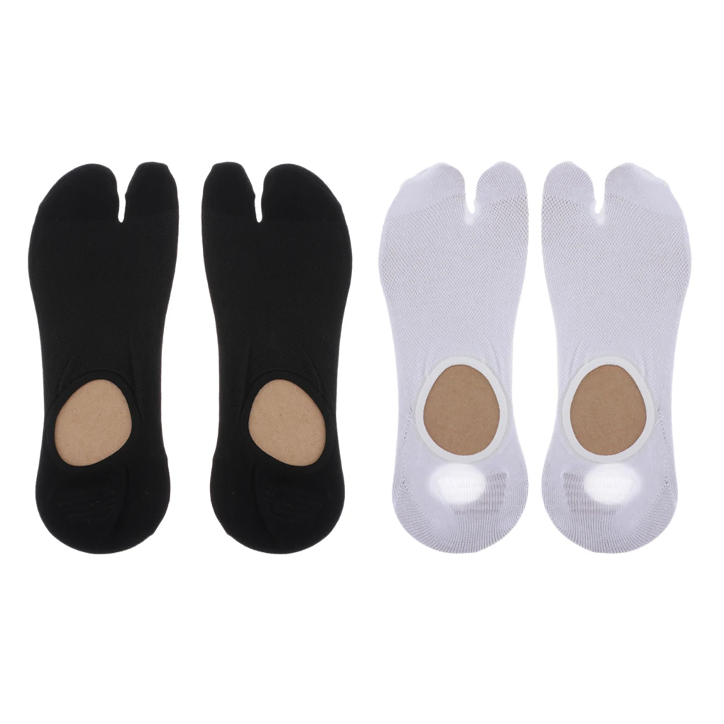 2 Pairs 2 Toe Flip Flop Socks Men Cotton Tabi Socks Sports Anklets Breathable Free Size White Black