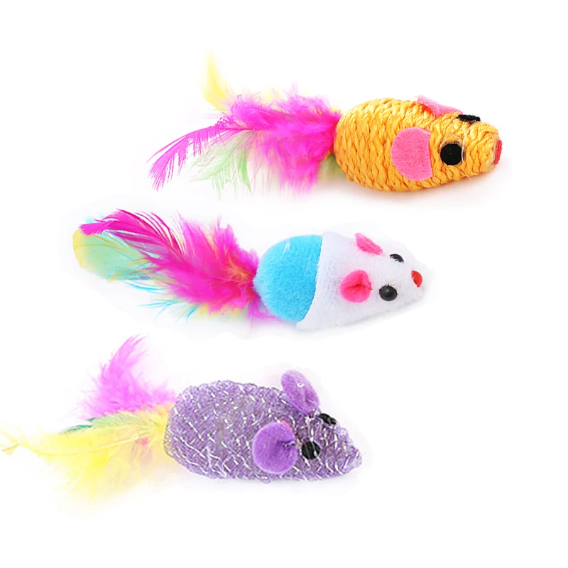 3PCS/Lot Cat Interactive Colored Feather Tail Little Mouse Cat Toy Set Pet Interactive Training Supplies Cat Funny Toys