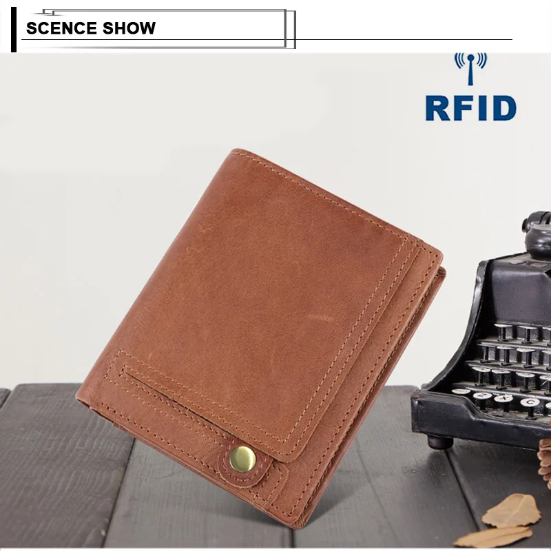 Винтажный мужской деловой кошелек RFID из натуральной кожи с несколькими слотами, кредитный держатель для карт, короткий кошелек для монет для путешествий, мужской клатч