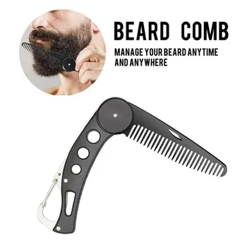 

Hot sale Portable Men Pocket Beard Comb Foldable Stainless Steel Mustache Shaving Brush