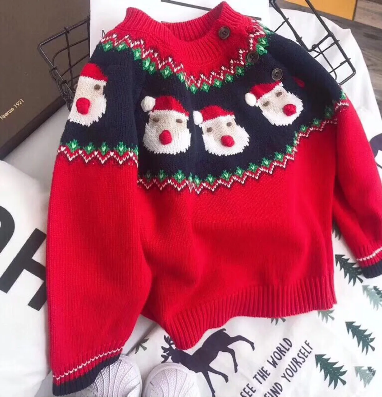 Детский свитер на осень и зиму, новогодний красный Рождественский свитер, пуловер, свитер для маленьких девочек, Детский свитер