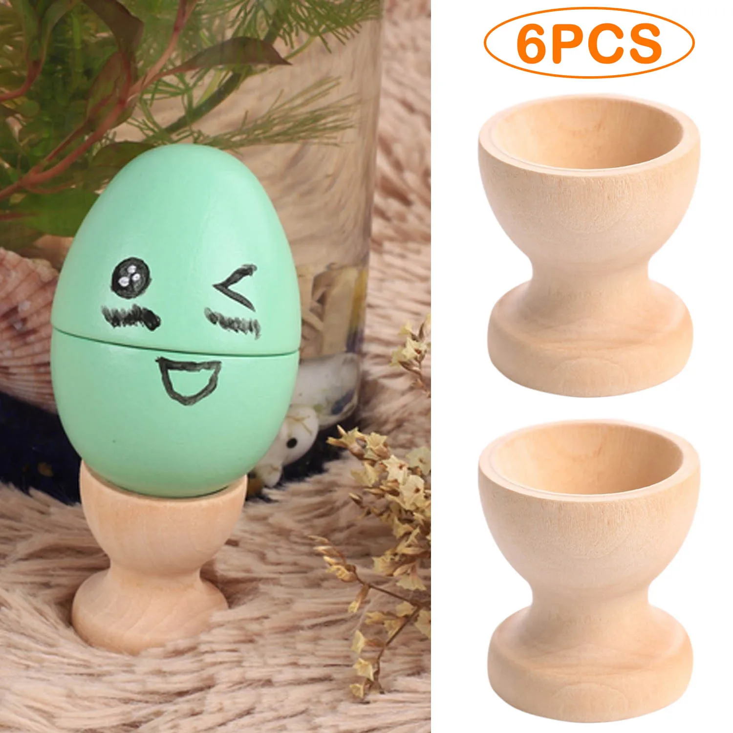 Behogar 6PCS DIY Blank Unfinished Wooden Easter Egg Cup Holder Stands for Party Display Decoration Kids Children Boys Girls Gift | Дом и сад