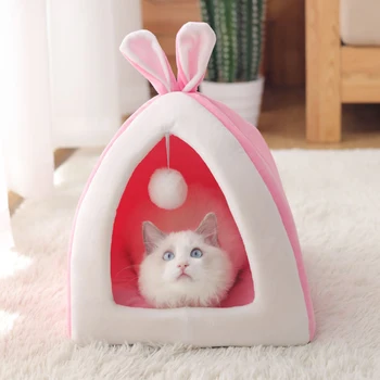 

Collapsible Pet Cat House Cute Rabbit Ear Shape Cat Sleeping Bed Soft Comfortable Cotton Kitten Puppy Pet Nest For Cats Dogs