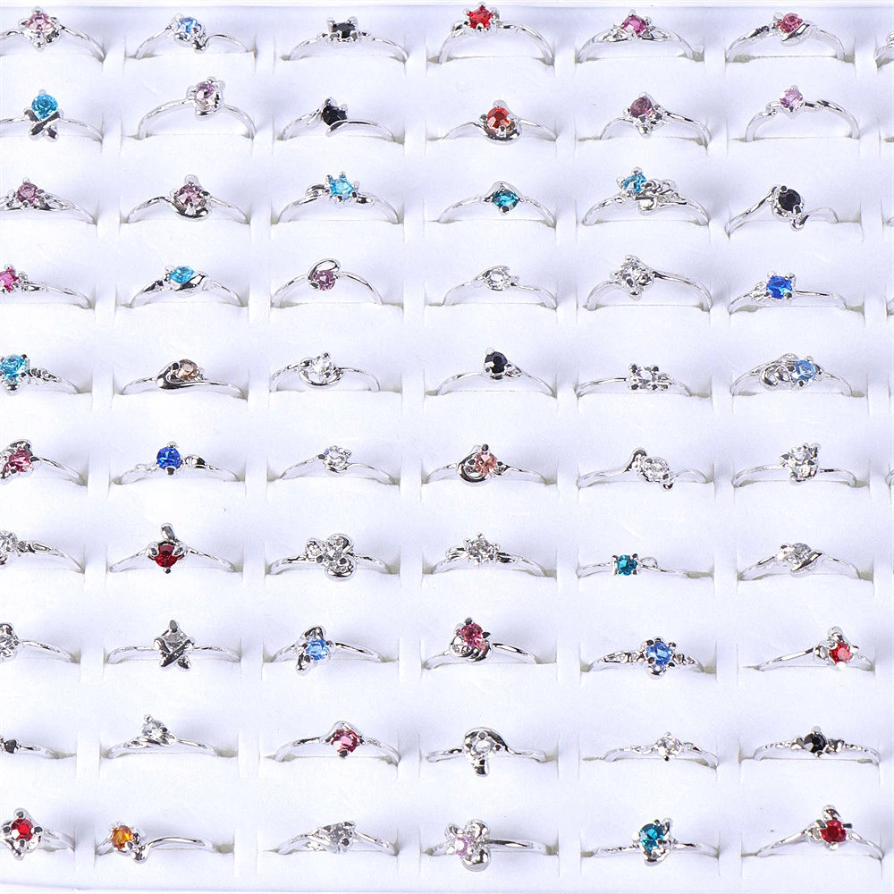 50 Teile/los Mode Bunte Zirkon Silber Überzogene Ringe Für Frauen Mix Stil Farbe Hochzeit Engagement Schmuck Party Geschenke – Detail 3