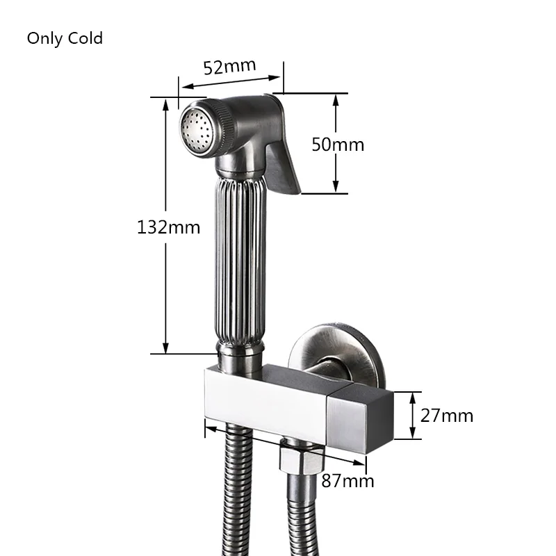 Onyzpily Bidet Faucet Golden Chrome Brass Shower Tap Washer Mixer Cold Hot Water Mixer Crane Square Shower Sprayer Head