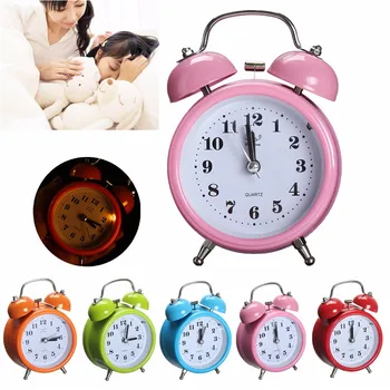 

Portable Alarm Clocks Vintage Classic Silent Double Bell Alarm Clock Quartz Movement Bedside Night Light Home Decor Crafts
