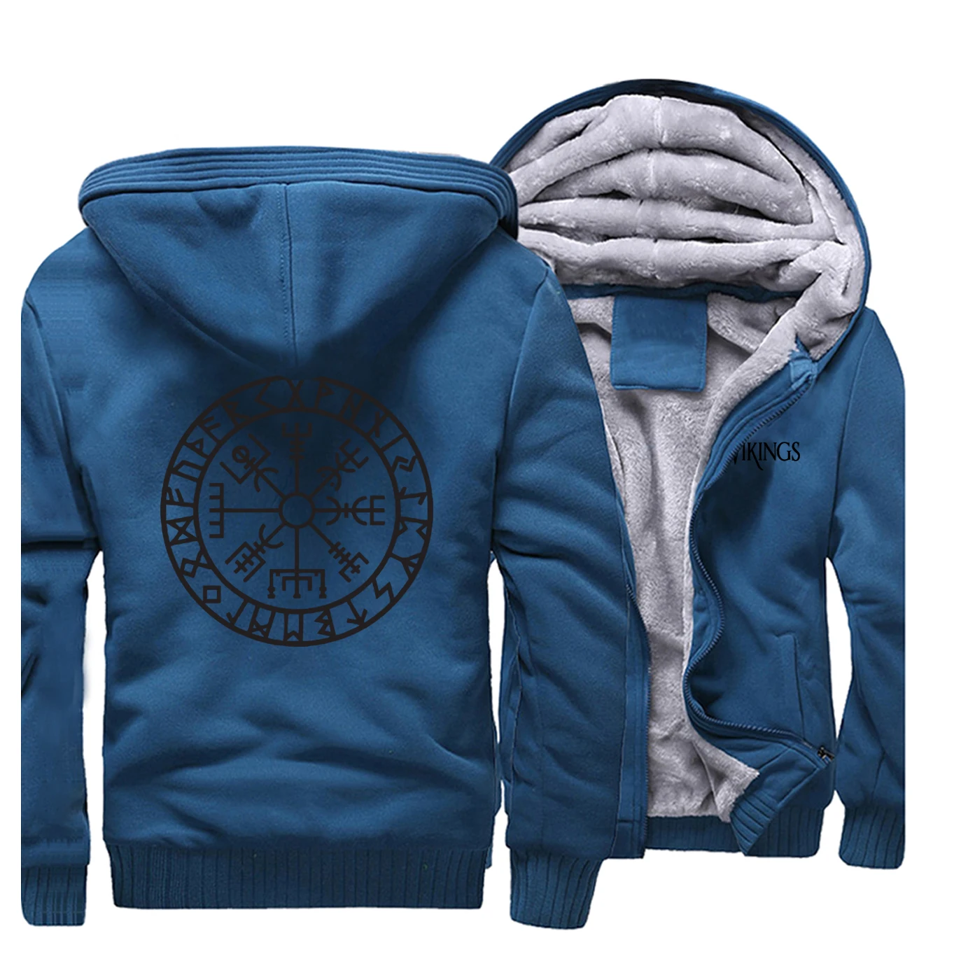 Novelty Mens Raglan Thick Sweatshirt Vikings Odin Warrior Legend Men Zip Jacket Winter Hoody Fleece Warm Casual Streetwear - Цвет: Lake Blue 5