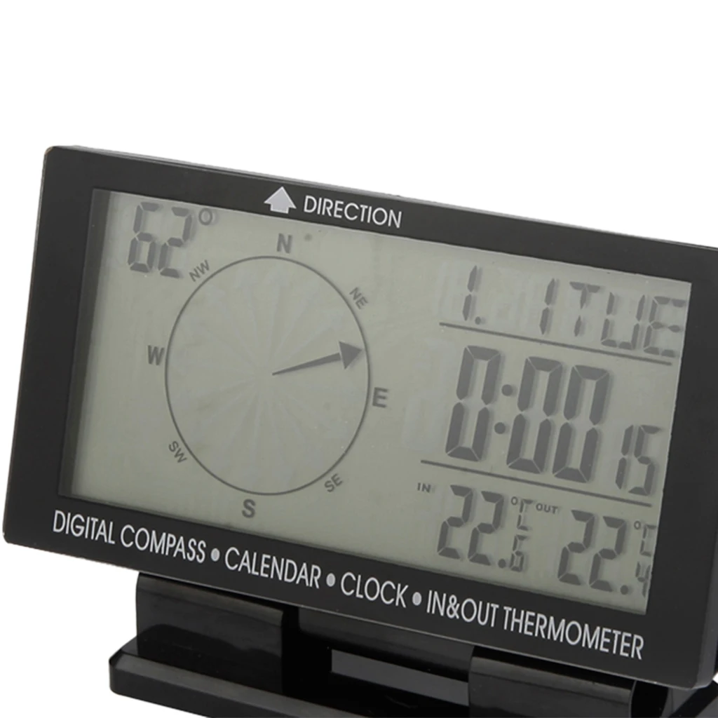LCD Display Car Digital Compass Blue LED Luminous With Clock Indoor/Outdoor Thermometer Calendar Function with Base Holder