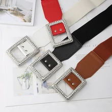 

Simplicity Diamond-studded Decorative Wide Belt Exquisite Elastic Square Buckle Belt All-matched Temperament Female Waistband