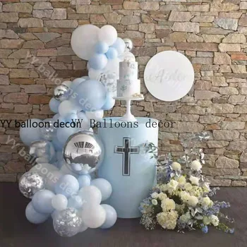 

70pcs Confetti Sliver Beaumode DIY White Blue Balloon 1 Arch KIT Baby Shower Bridal Showers Wedding Backdrop