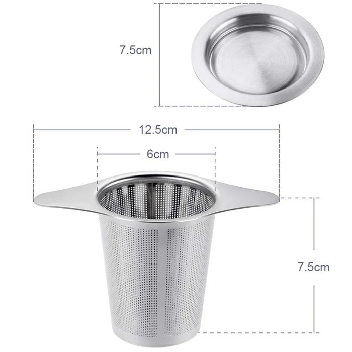 Stainless Steel Tea Filter Infuse Strainer with Two Tabs Lid for Teapot Mug D6