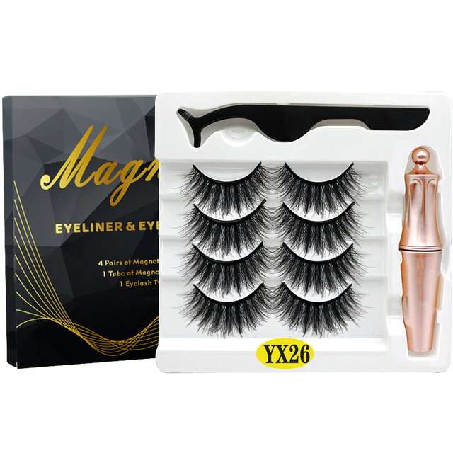 8PCS 2022 New 5 Magnet Magnetic Eyeliner 3D Kit Mink Eyelashes Natural with False Lashes with Tweezers