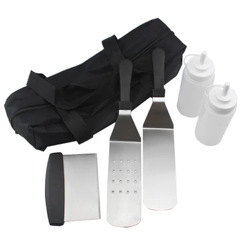 

5pcs Home Multifunctional Griddle Accessory Spatula Scraper Easy Clean Picnic Cooking Party Stainless Steel BBQ Tool Set Outdoor