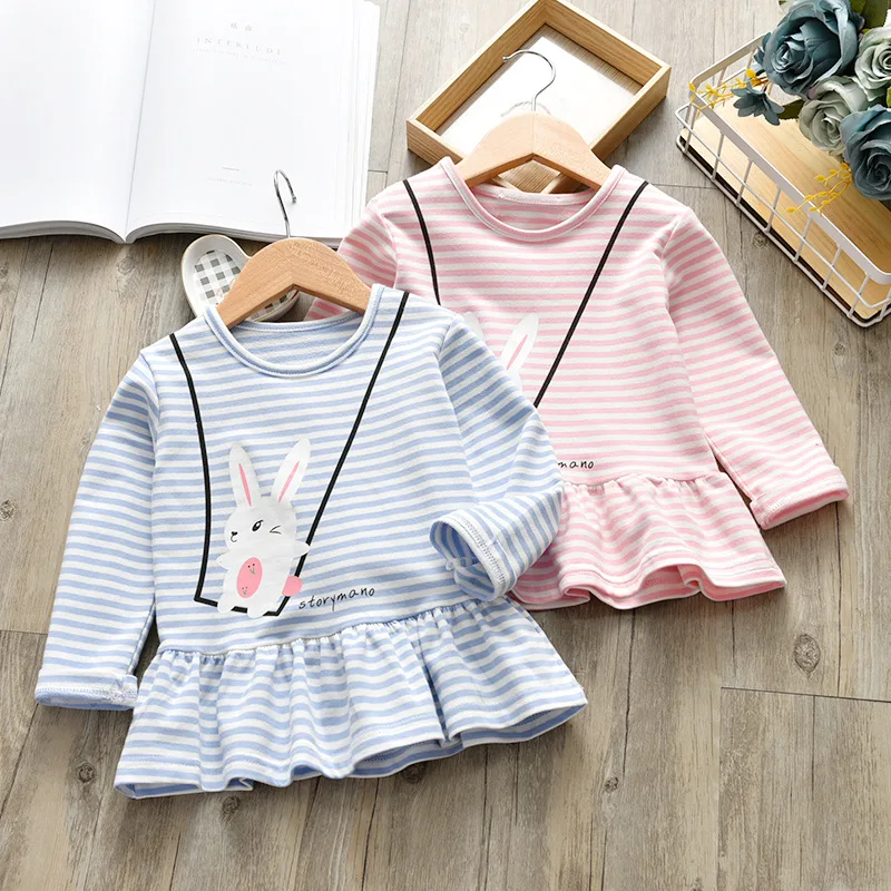 

Childrenswear Girls 2019 Spring And Autumn New Style Cute Rabbit Baby Girls Casual Long Sleeve Pleated Dress Tops