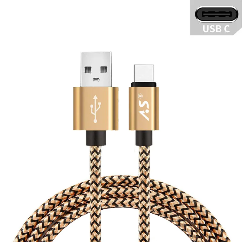 Type C Cable Gold A.S 2.4A Тип usb C кабель для samsung S9 S8 One Plus 5t XiaoMi mi6 mi5 кабель передачи данных для быстрой зарядки 0,5 HDMI кабель 1 м 2 м 3 м - Цвет: Type C Cable Gold