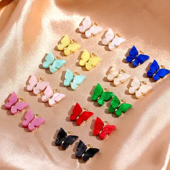

JJFOUCS 10Pcs/set Fashion Cute Color Mixing Butterfly DIY Jewelry Accessories Shining Acrylic Resin for Making Earrings Necklace