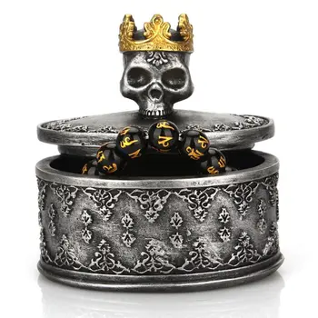 

Hot 2020 Gothic Retro Mini Storage Box Skull Crown Jewelry Organizer Desktop Decoration