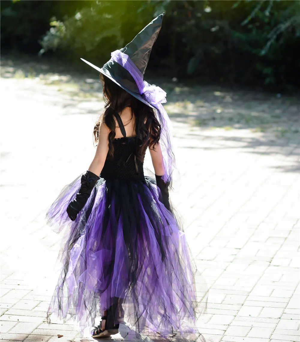 EOZY Hexenkostüm Für Mädchen – Fee Mit Tutu, Zauberstab, Hut – Halloween Karneval Cosplay, Größe L (7–9 Jahre)