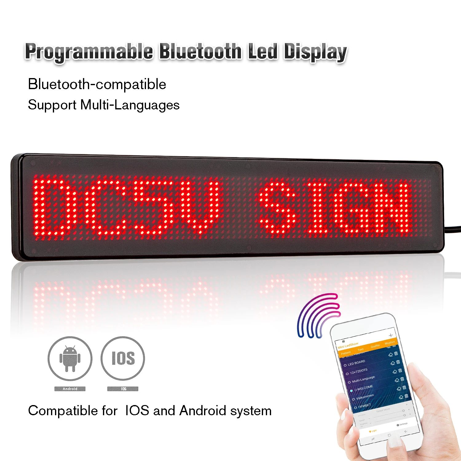 DC5V Bluetooth-Compatible LED Display Car Sign APP Control Programmable Scrolling Message Board LED Screen Multi-Language 23CM