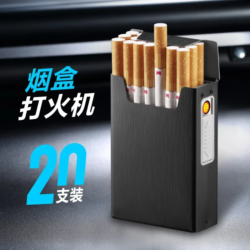

USB lighter Rechargeable Electric Portable Cigarette Case Lighter Metal Holder Box 20 Pcs Creative Compact Cigar Pocket Gift Box