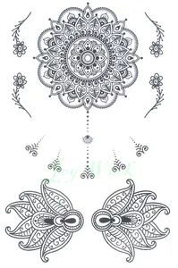 Водостойкая временная татуировка наклейка цветок Мандала Лотос хна Менди Татто наклейка s флэш-тату поддельные татуировки для девушек женщин 7 - изображение