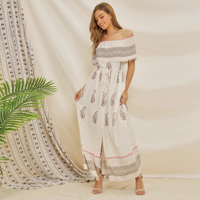 

For The Beach Swimwear Cover Up Women Swim Skirt Women's Tunic Wear Cape On Swimsuit Couture Dress Word Printed Bohemia Posed