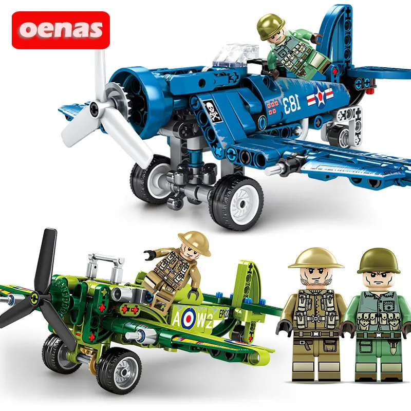 Technic Military WW2 War II Aircraft F4-U Spitfire Fighter compatible LegoED assemble building bloc