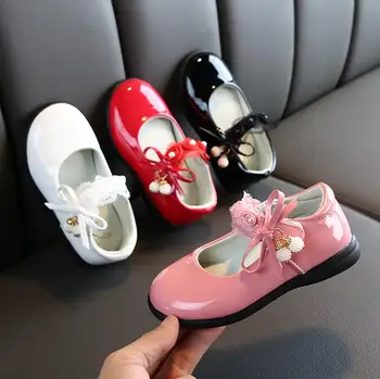 

Flower Girls Shoes Spring Autumn Princess Lace PU Leather Shoes Cute Bowknot Rhinestone For 3-11 Ages Toddler Dance Shoes