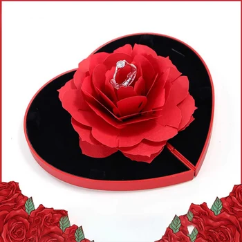 

Red Ring Box Confession Artifact Rose Ring Box Proposal Marriage Jewelry Creative Valentine's Day Birthday Wedding Gift Box