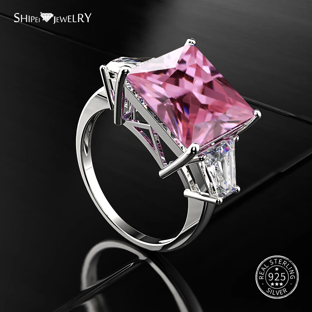 Shipei квадратное созданное муассанитовое кольцо для женщин 925 пробы Серебряное обручальное кольцо с драгоценным камнем квадратное кольцо принцесса
