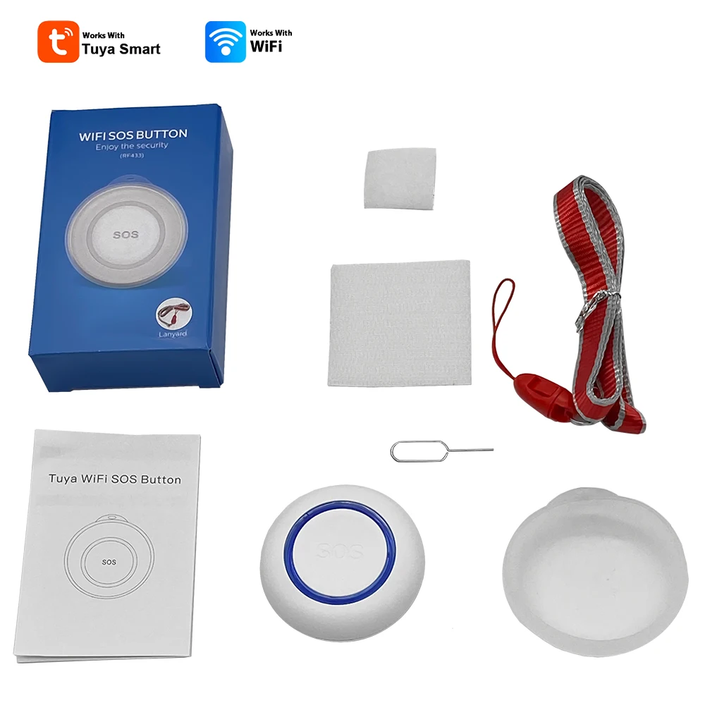 Tuya WiFi SOS Alarm Button Battery Rechargeable Elderly Emergency Panic Button Old Man Personal Self-Defense Smart Life App Push medical alert button emergency alarm button