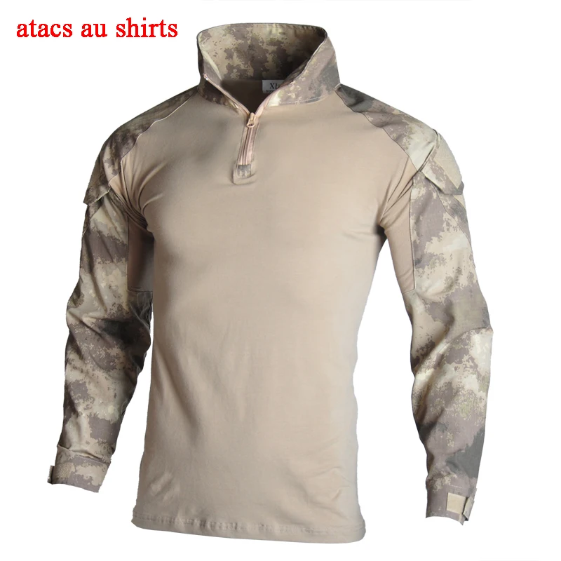 shirts atacs au Камуфляжная Военная тактическая Униформа, охотничий камуфляж, страйкбол, пейнтбол, охотничий костюм, набор с длинным рукавом, быстрая штурмовая одежда армии США - Цвет: shirts atacs au