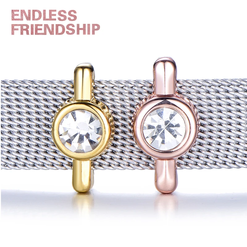 

Endless Friendship Crystal Rhinestone Bezel Solitaire Slide Charms Keeper For Stainless Steel Mesh Keeper Bracelet Accessories