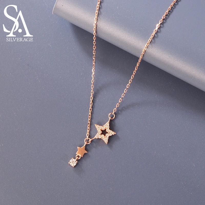 SA SILVERAGE 925 Sterling Silver Necklace Student Clavicle Chain Female Stars Gifts for Women Luxury Sense of Niche Design images - 6