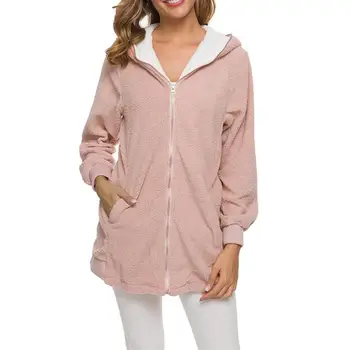 

M-3XL New Winter Warm Thick Soft Hooded Jacket Coat Women Fleece Outerwear Coats Lamb Hair Zipper Plush Coat Women