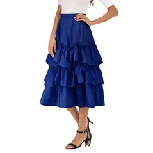 Модная Длинная женская юбка, вечерние юбки для танцев, европейская ретро однотонная многослойная юбка-пачка, большая свободная юбка